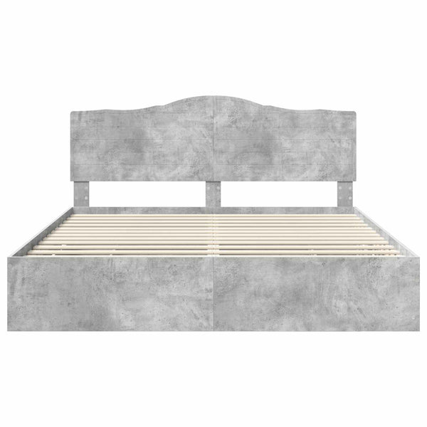 Sängyn runko päätyllä Betoni Harmaa 200 x 200 cm Insinööripuuta