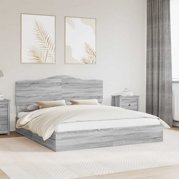 Säilytyssänky päätyllä Harmaa Sonoma 200 x 200 cm Tekninen puu