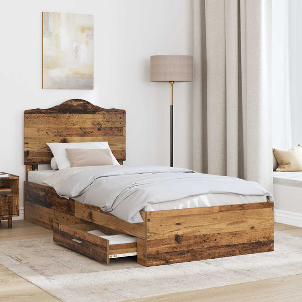 Sängyn runko päätyllä Vanha puu 90 x 200 cm Tekninen puu