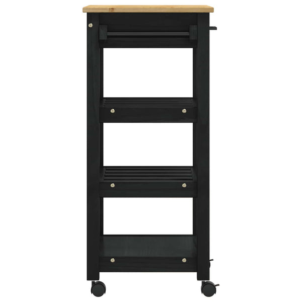 Keittiövaunu MONZA Musta 48 x 40 x 88,5 cm Massiivinen mänty