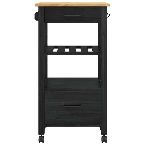 Keittiövaunu MONZA Musta 48 x 40 x 88,5 cm Massiivinen mänty