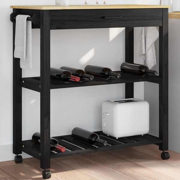 Keittiövaunu MONZA Musta 84 x 40 x 88,5 cm Massiivinen mänty