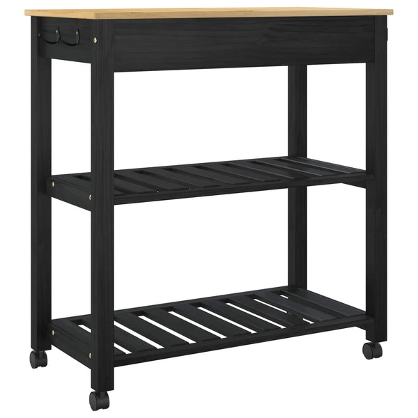 Keittiövaunu MONZA Musta 84 x 40 x 88,5 cm Massiivinen mänty