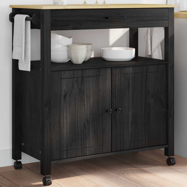 Keittiövaunu MONZA Musta 84 x 40 x 88,5 cm Massiivinen mänty
