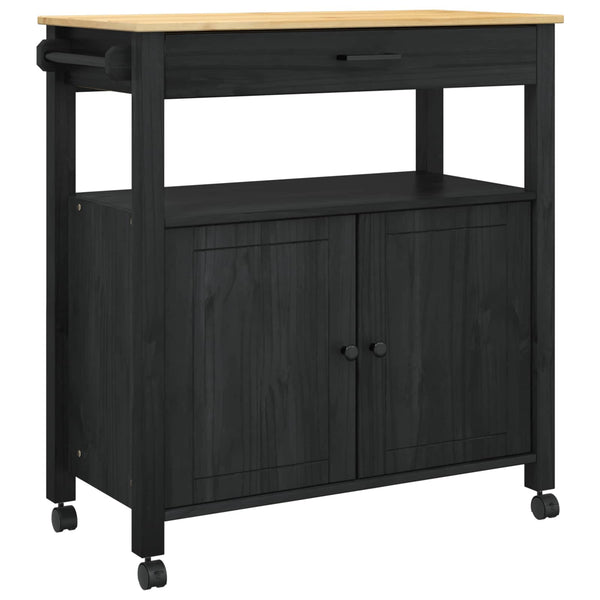 Keittiövaunu MONZA Musta 84 x 40 x 88,5 cm Massiivinen mänty
