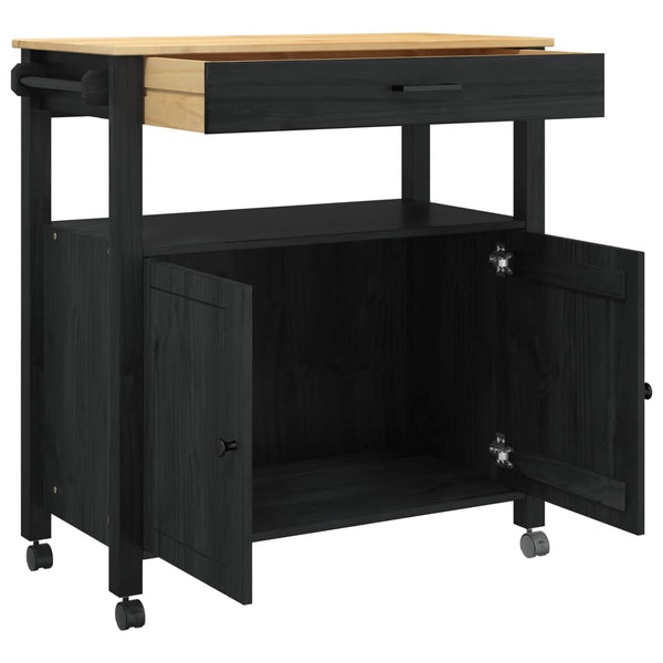 Keittiövaunu MONZA Musta 84 x 40 x 88,5 cm Massiivinen mänty