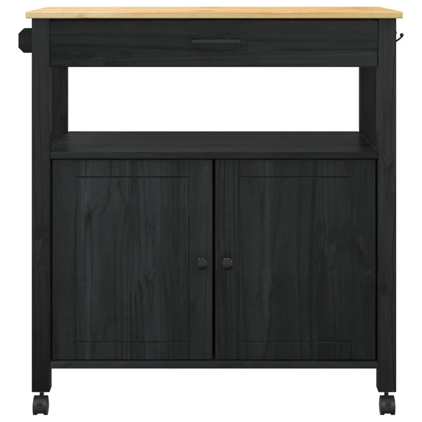 Keittiövaunu MONZA Musta 84 x 40 x 88,5 cm Massiivinen mänty