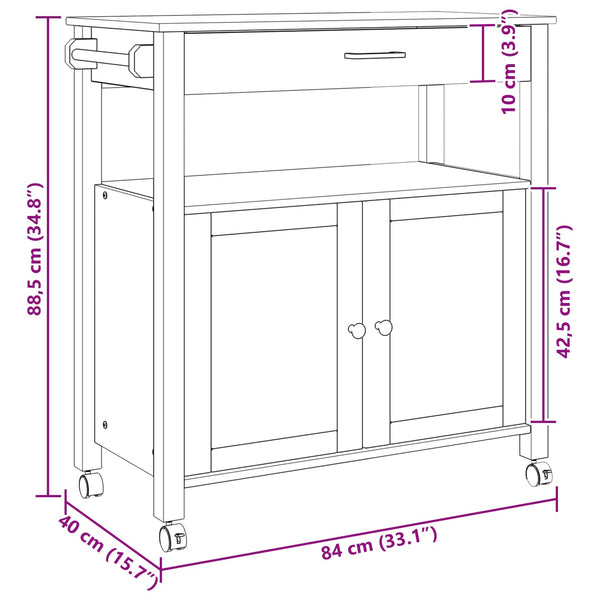 Keittiövaunu MONZA Musta 84 x 40 x 88,5 cm Massiivinen mänty