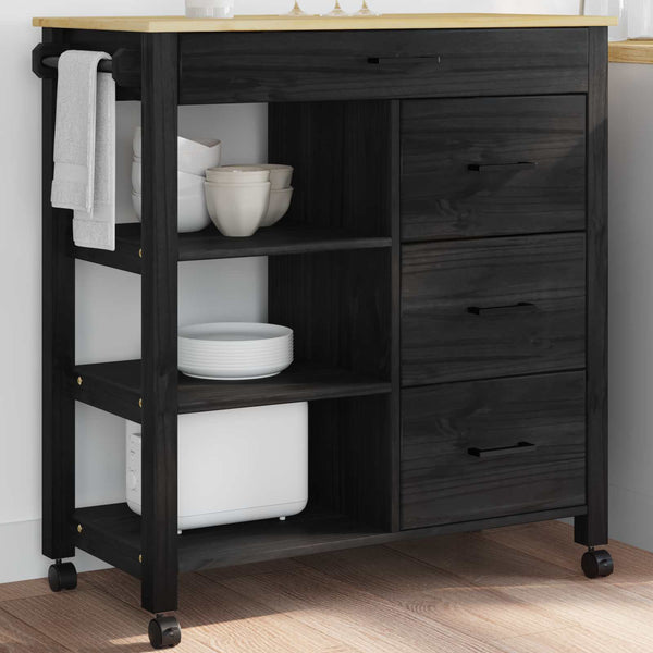 Keittiövaunu MONZA Musta 84 x 40 x 88,5 cm Massiivinen mänty