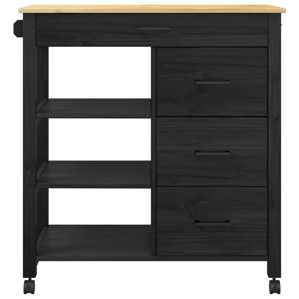 Keittiövaunu MONZA Musta 84 x 40 x 88,5 cm Massiivinen mänty