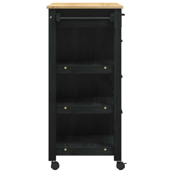 Keittiövaunu MONZA Musta 84 x 40 x 88,5 cm Massiivinen mänty