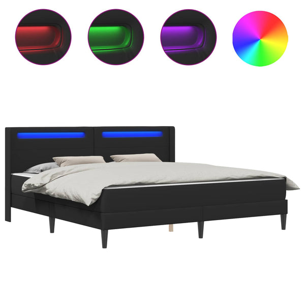 Sängyn runko LED-nauhoilla Musta 6FT Super King Size Keinonahka