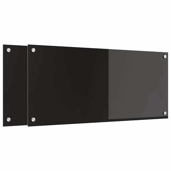 Keittiön suojapaneeli 2 kappaletta mustasta karkaistusta lasista 90 x 40 cm