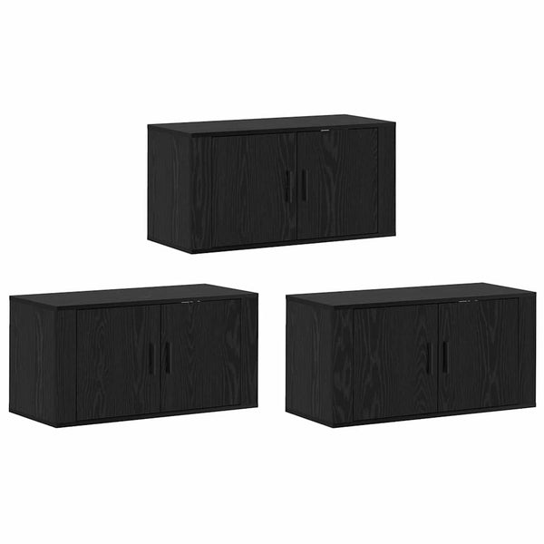 TV-kaappisarja 3 pcs seinälle kiinnitettävä mustasta tammesta.