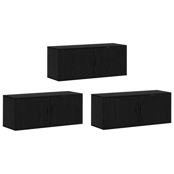 Musta tammi TV-kaappisarja 3 pcs seinälle kiinnitettävä.
