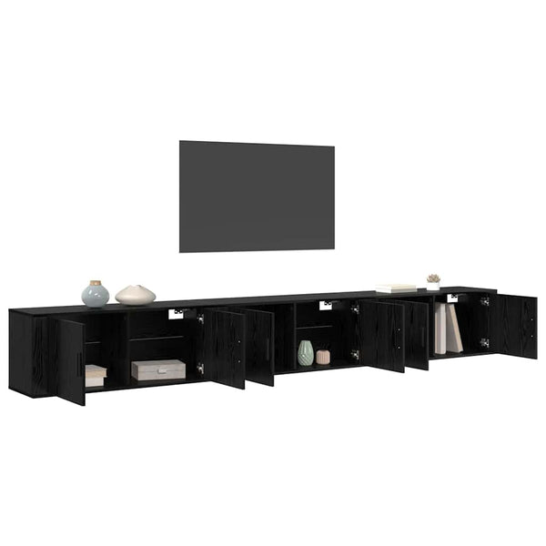 Musta tammi TV-kaappisarja 3 pcs seinälle kiinnitettävä.