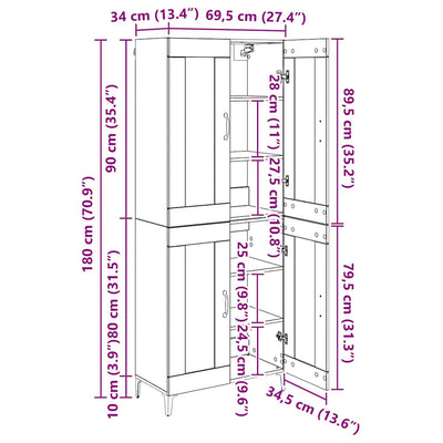 Korkea kaappi Vanha Puu 69,5 x 34 x 180 cm Tekninen puu