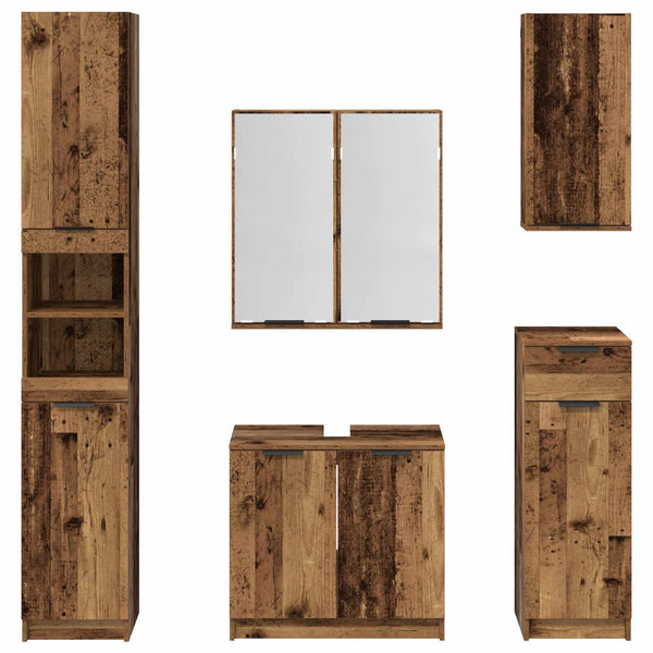 Kylpyhuonekalustesetti 5 kpl Vanha puu 64,5 x 33,5 x 59 cm