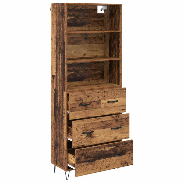 Vanha puu 69,5 x 34 x 180 cm korkea kaappi Tekninen puu