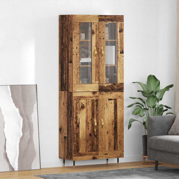 Korkea kaappi 2 osaa Vanhasta puusta 69,5 x 34 x 180 cm Tekninen puu