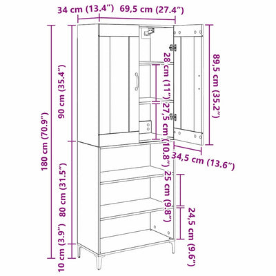 Korkea kaappi Vanha Puu 69,5 x 34 x 180 cm Tekninen puu
