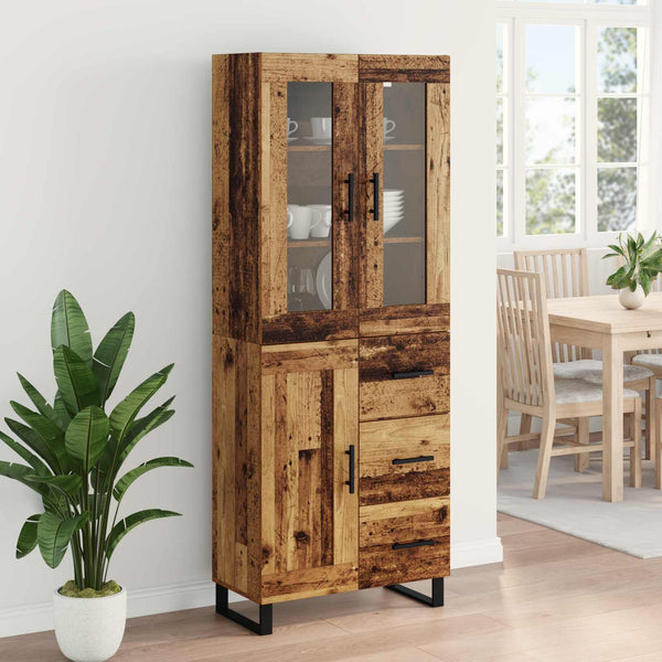 Korkea kaappi 2 pcs Puurakenteinen lasi Vanha Puu