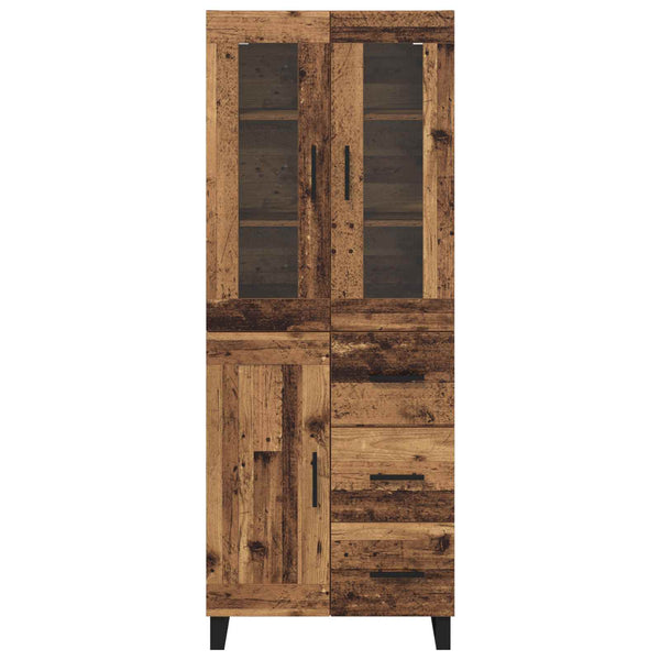 Korkea kaappi 2 pcs Puurakenteinen lasi Vanha Puu