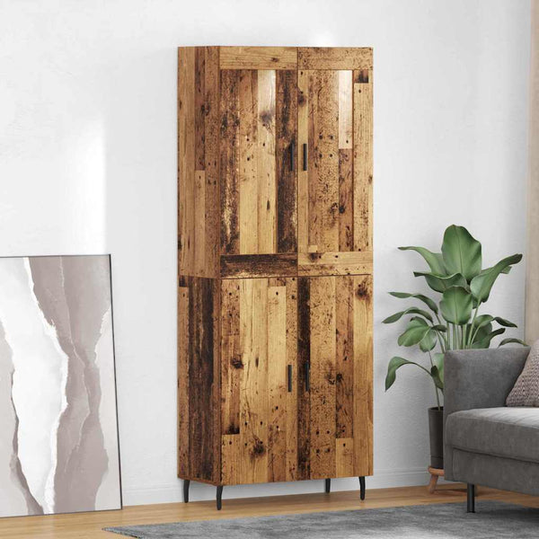 Korkea kaappi 2 pcs Puurakenteinen Vanha Puu ja lasi