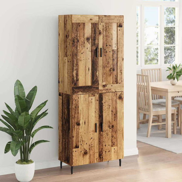 Korkea kaappi 2 pcs Puurakenteinen Vanha Puu ja lasi