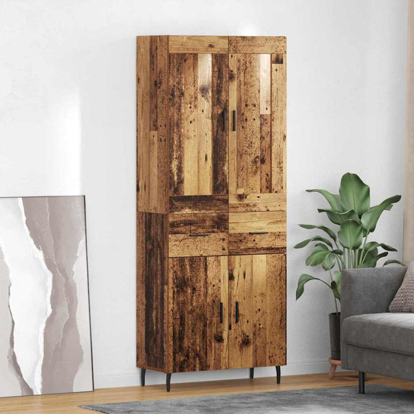 Kaappi korkea 2 pcs Vanha Puu Puurakenteinen ja lasi