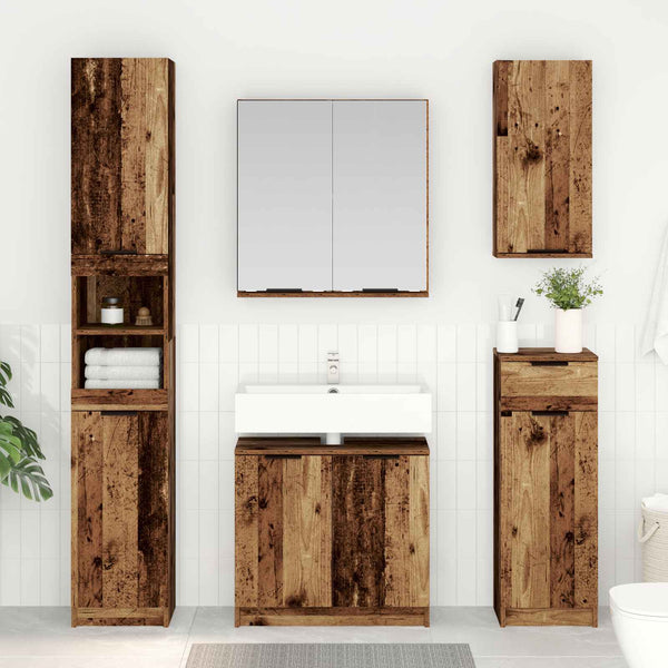 Kylpyhuonekalustesetti 4 kpl Vanha puu 64,5 x 33,5 x 59 cm