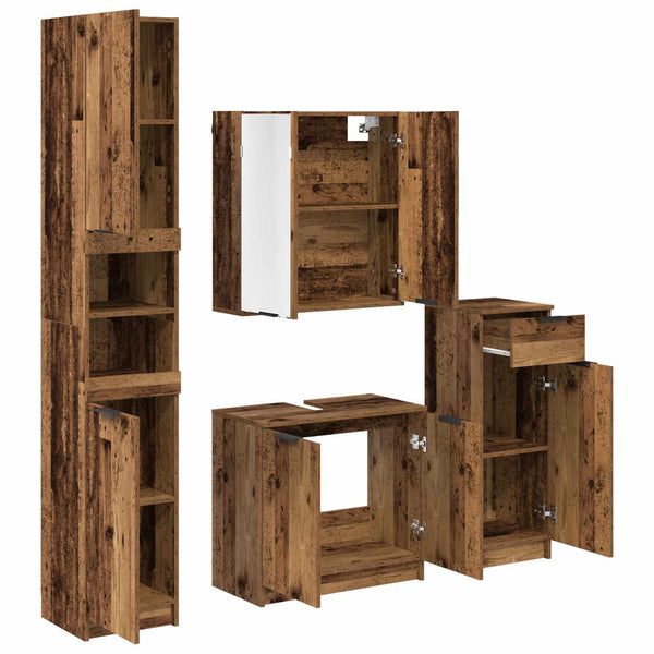 Kylpyhuonekalustesetti 4 kpl Vanha puu 64,5 x 33,5 x 59 cm
