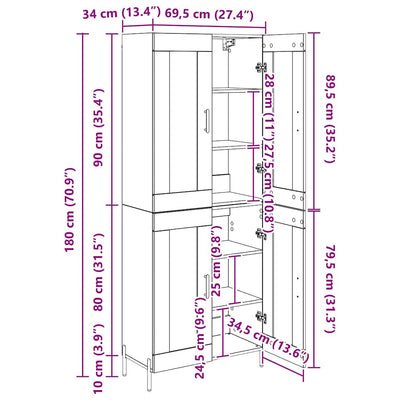 Korkea kaappi Artisan tammi 69,5 x 34 x 180 cm Tekninen puu