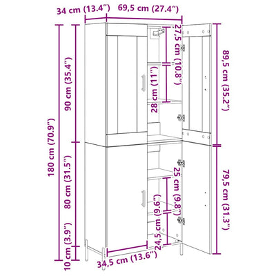 Korkea kaappi Artisan tammi 69,5 x 34 x 180 cm Tekninen puu