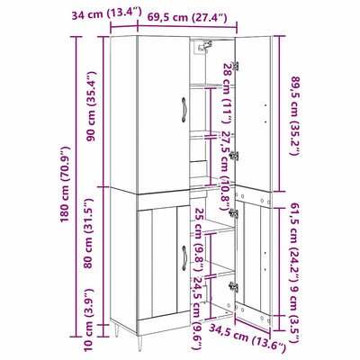 Korkea kaappi Artisan tammi 69,5 x 34 x 180 cm Tekninen puu