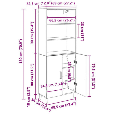 Korkea kaappi 2 pcs Musta tammi. 69,5 x 34 x 180 cm