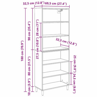 Korkea kaappi 2 pcs Musta tammi. 69,5 x 32,5 x 180 cm