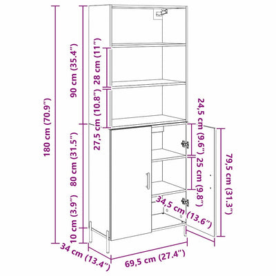 Korkea kaappi 2 pcs Musta tammi. 69,5 x 34 x 180 cm
