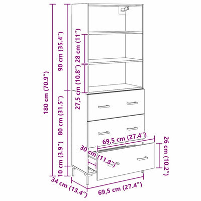 Korkea kaappi laatikon kanssa 2 pcs Musta tammi. Tekninen puu