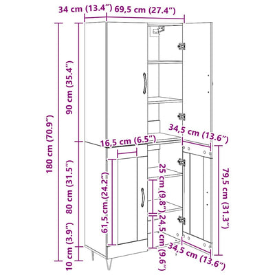 Korkea kaappi 2 pcs Musta tammi. Tekninen puu