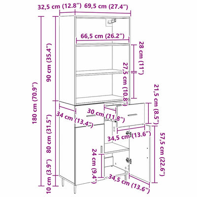 Korkea kaappi 2 pcs Musta tammi. 69,5 x 34 x 180 cm