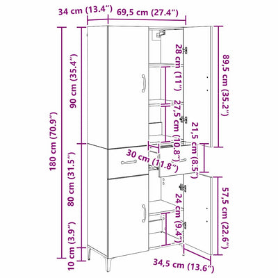 Korkea kaappi Musta tammi. 69,5 x 34 x 180 cm Tekninen puu