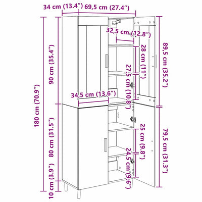 Korkea kaappi 2 pcs Musta tammi. Tekninen puu