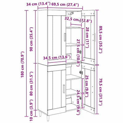 Korkea kaappi 2 pcs Musta tammi. Tekninen puu