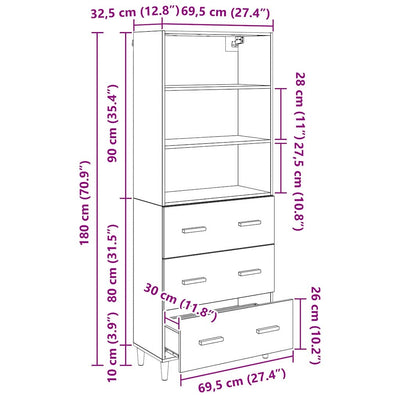 Korkea kaappi 2 pcs Musta tammi. 69,5 x 34 x 180 cm