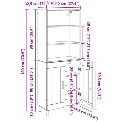 Korkea kaappi 2 pcs Musta tammi. 69,5 x 34 x 180 cm