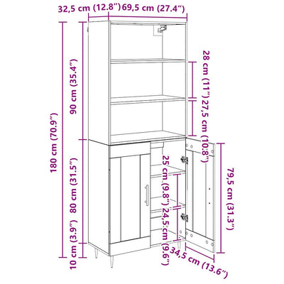 Korkea kaappi laatikon kanssa 2 pcs Musta tammi. Tekninen puu