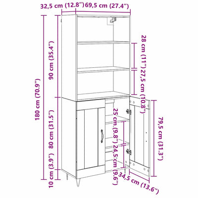 Korkea kaappi laatikon kanssa 2 pcs Musta tammi. Tekninen puu