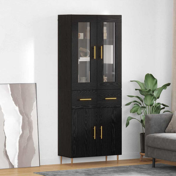 Korkea kaappi 2 kpl Musta tammi. 69,5 x 34 x 180 cm