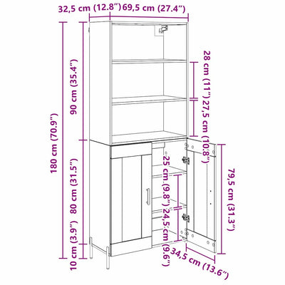 Korkea kaappi 2 pcs Musta tammi 69,5 x 34 x 180 cm Tekninen puu